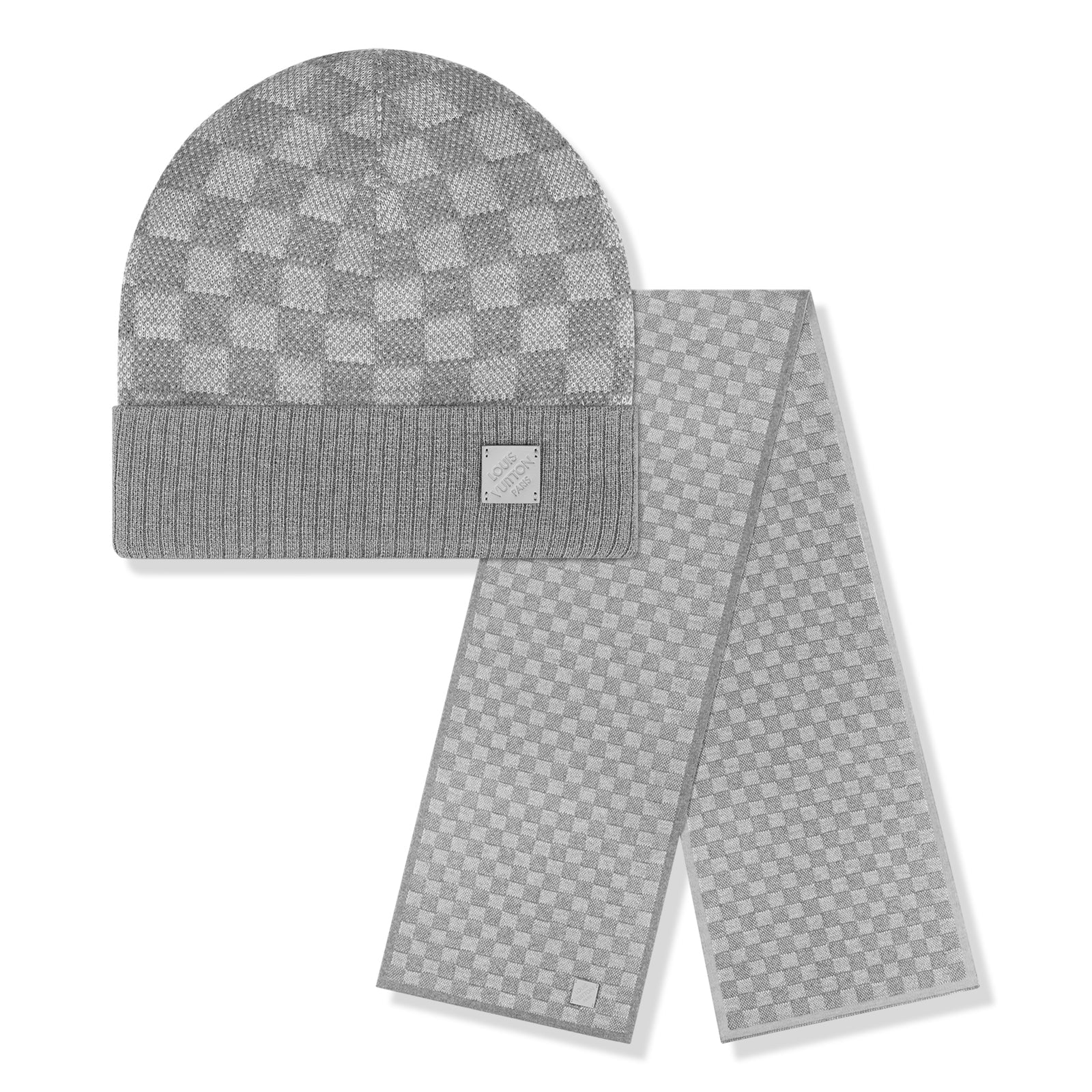 LV Scarf and Hat Combo - Light Grey